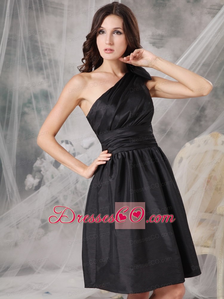 Elegant Empire One Shoulder Little Black Dress Ruched Mini-length