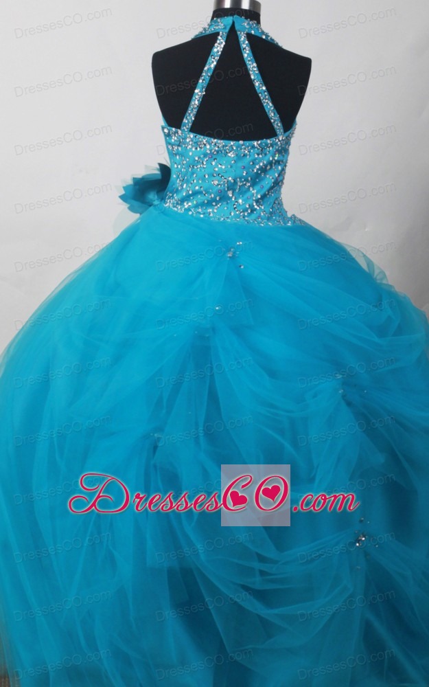 Exquisite Little Girl Pageant DressWith Beaded Decorate Bodice and Hand Made Flowers