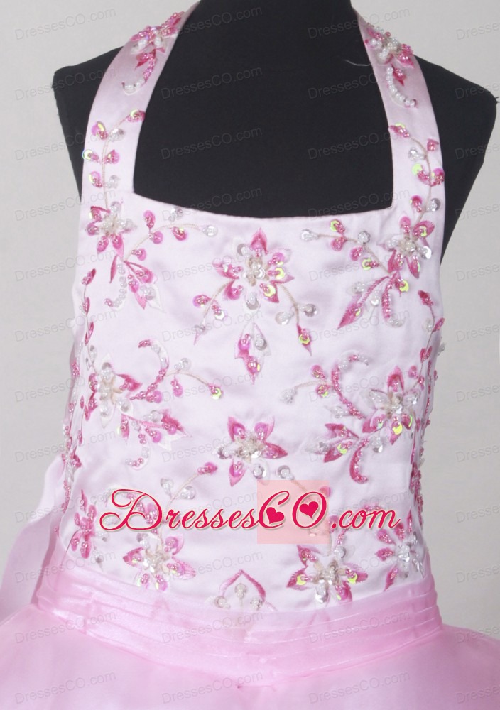 Beautiful Halter Top Little Girl Pageant DressWith Embroidery Decorate Bodice