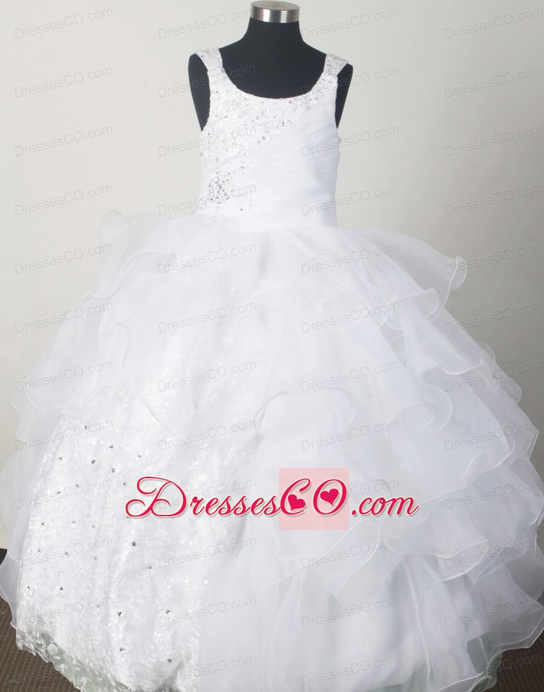 Gorgeous White Little Girl Pageant DressWith Beading and Ruffled Layers