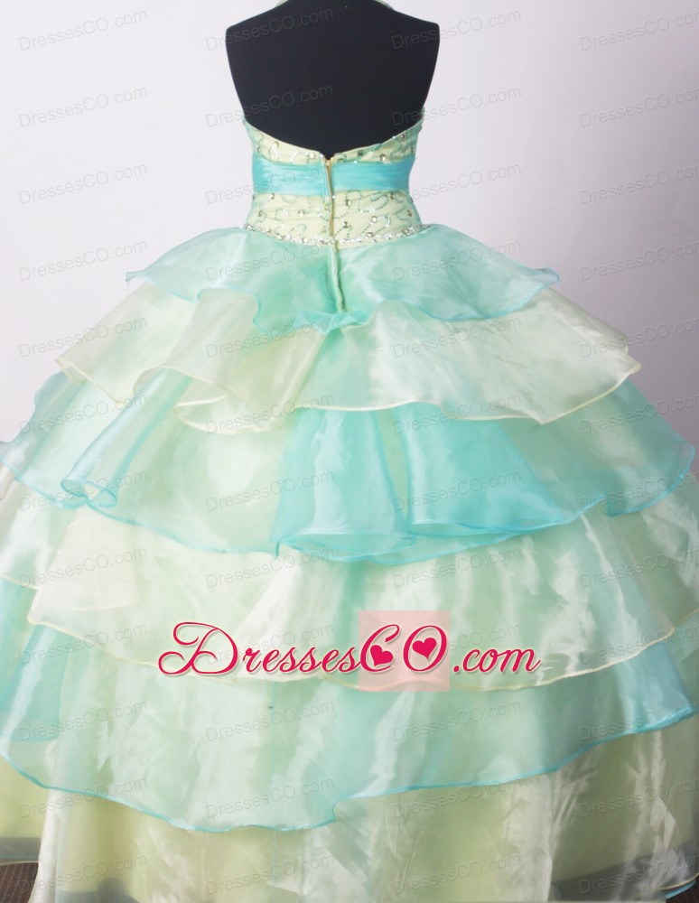 Yellow Green Little Girl Pageant DressWith Beading Hand Made Flower