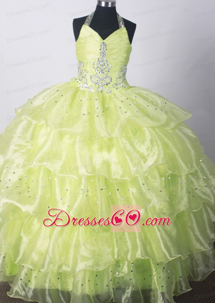 Fashionable Yellow Green Little Girl Pageant DressWith Beading and Ruffled Layers
