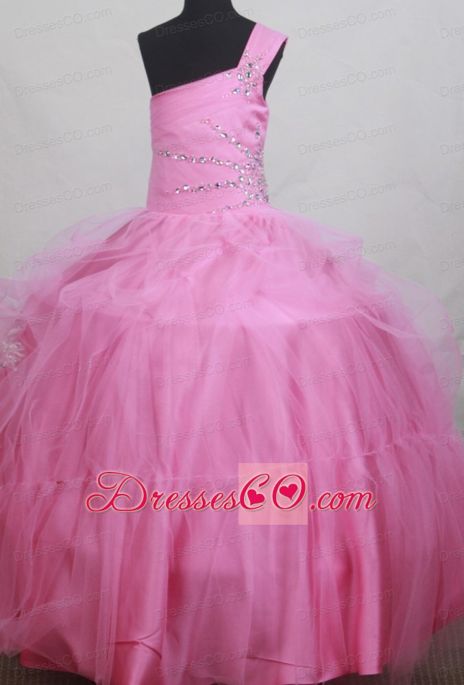 Sweet Beading Ball Gown One Shoulder Little Girl Pageant Dress Long