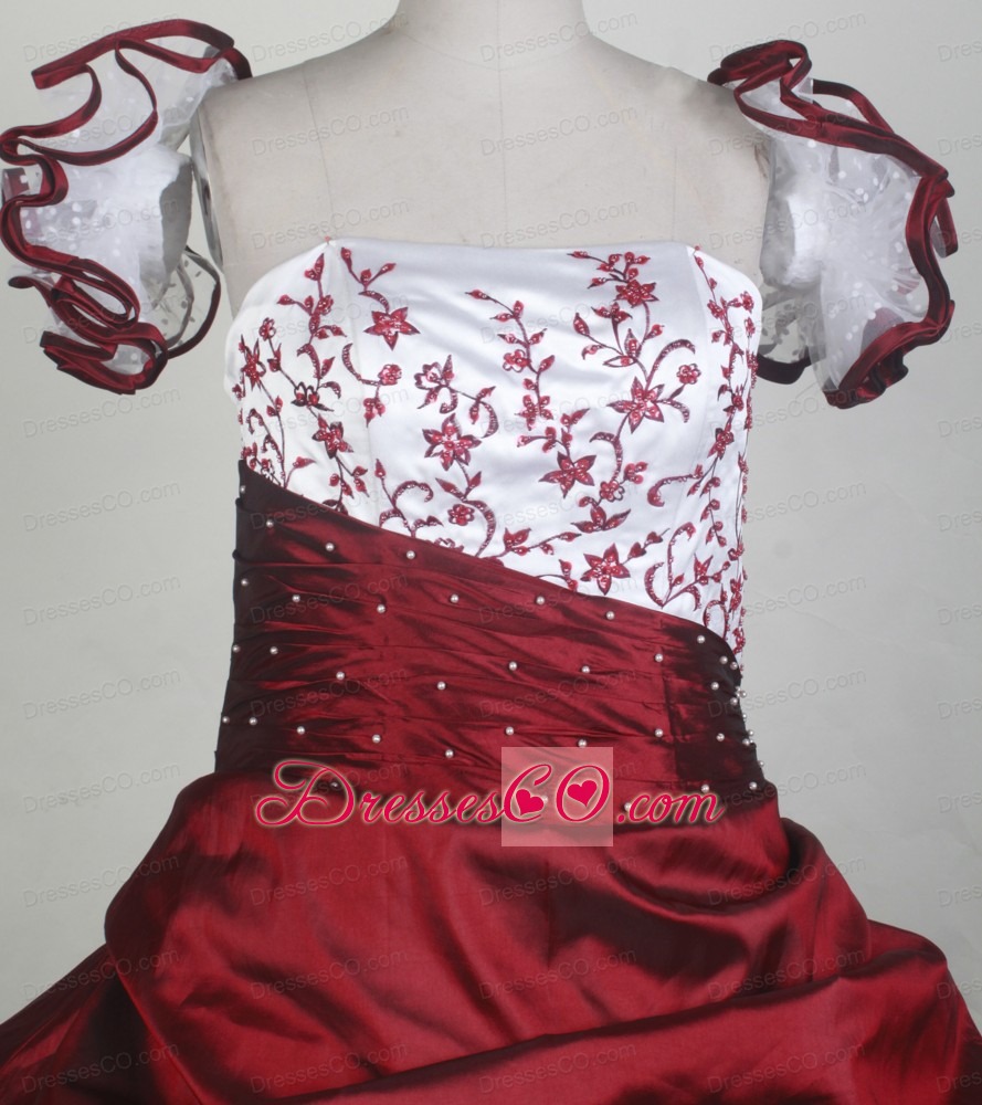 New Custom Made Embroidery Red and White Flower Girl Pageant Dress