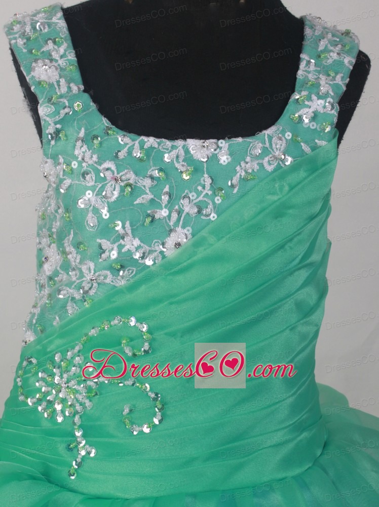 Popular Flower Girl Pageant Dress With Appliques and Ruched Decorate Turquoise