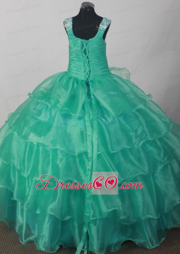 Popular Flower Girl Pageant Dress With Appliques and Ruched Decorate Turquoise
