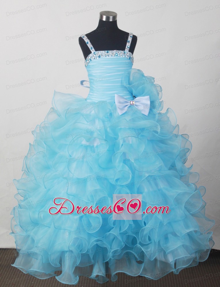 Custom Made For Affordable Little Girl Pageant DressWith Beading Bow and Ruffled Layers