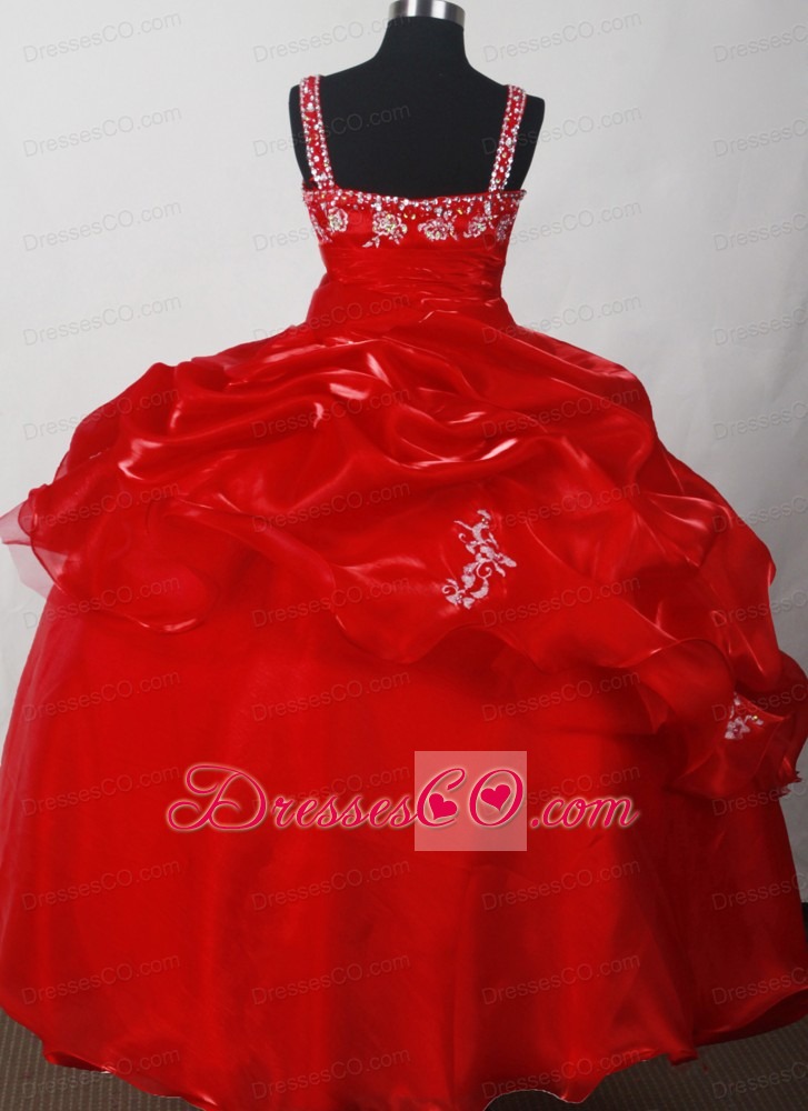 Wine Red Embroidery and Pick-ups For Little Girl Pageant Dresses
