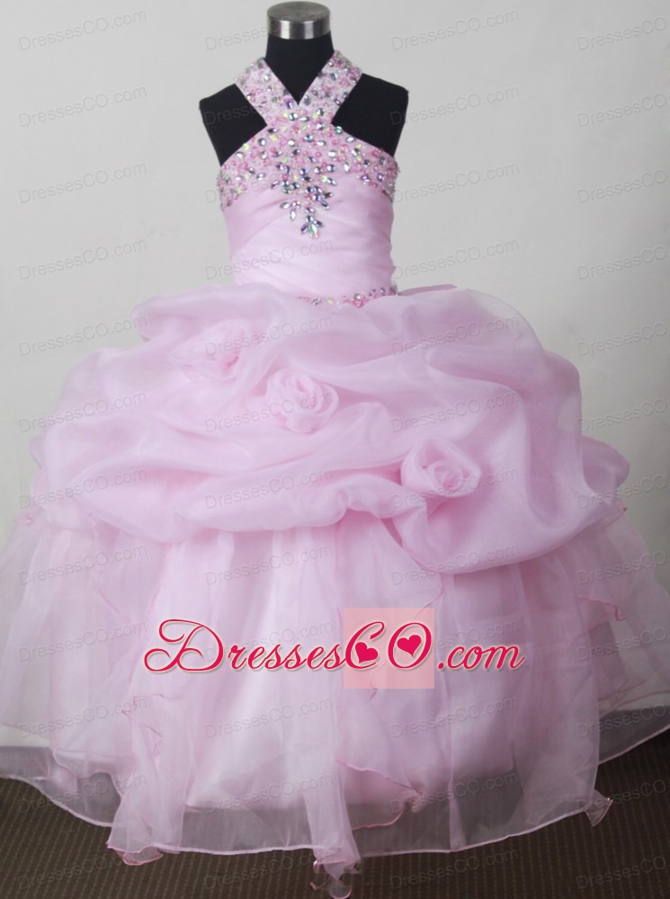 Baby Pink Beading and Pick-ups For Little Girl Pageant Dresses