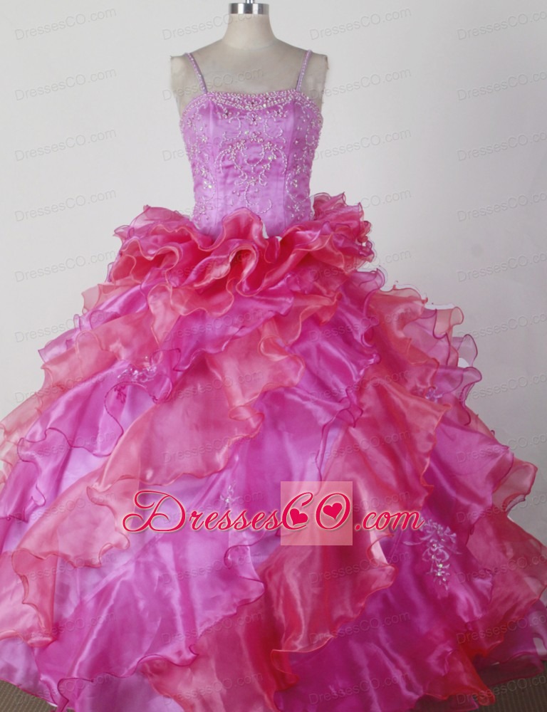 Brand New Ball Gown Little Girl Pageant Dress Beading And Ruffles Spaghetti Straps Long