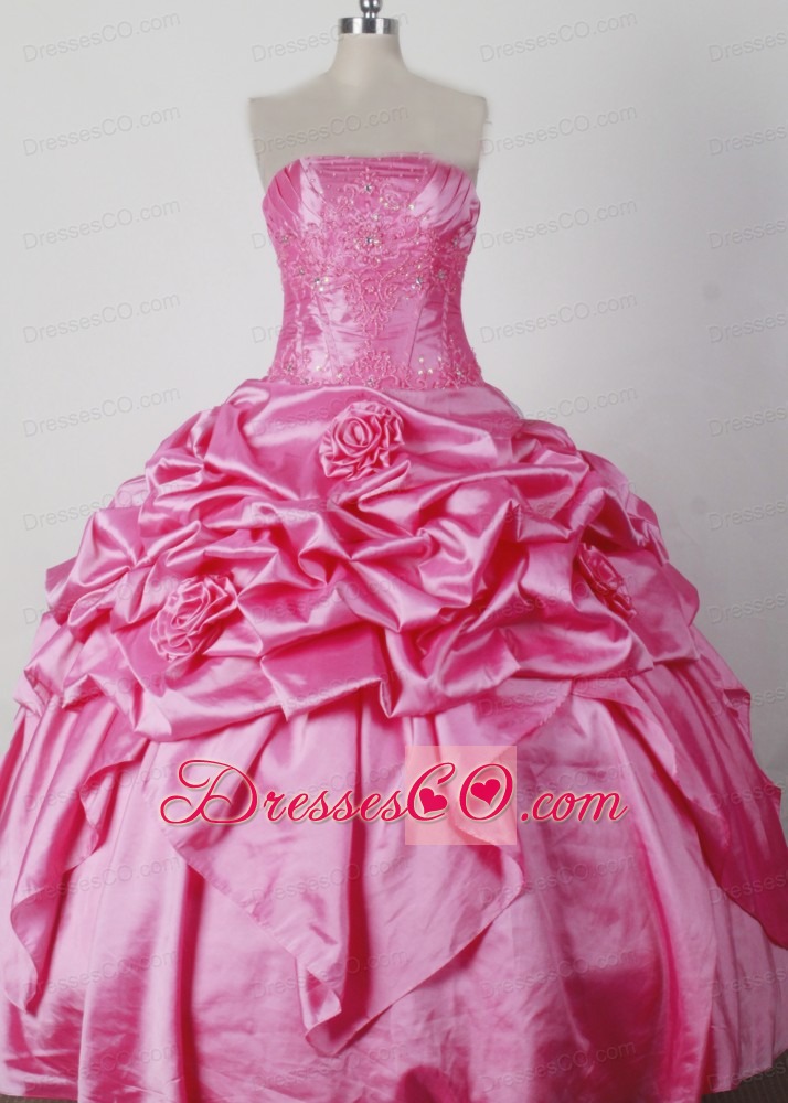Luxurious Ball Gown Beading And Hand Made Flowers Strapless Long Little Girl Pageant Dress