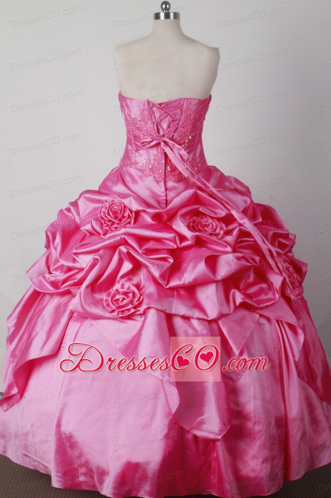 Luxurious Ball Gown Beading And Hand Made Flowers Strapless Long Little Girl Pageant Dress