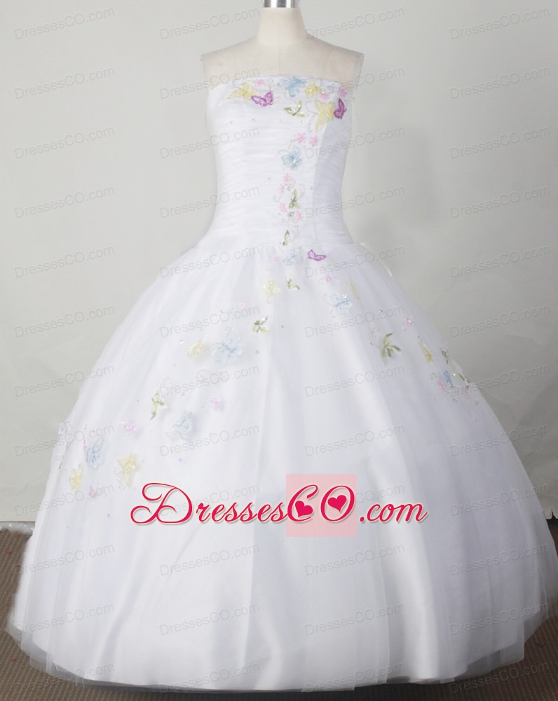 Embroidery With Beading Decorate Bodice Romantic Ball Gown Little Girl Pageant Dress Strapless Long