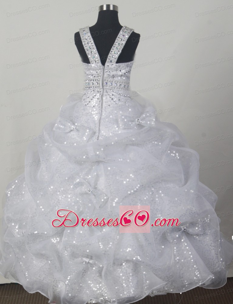 Beading Bowknot Organza And Sequin Fashionable Ball Gown Little Girl Pageant Dress Scoop Long