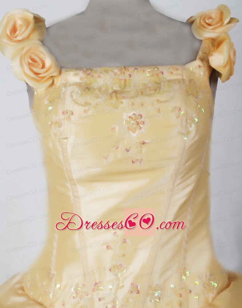 Beading Hand Made Flowers Pick-ups Modest Ball Gown Little Girl Pageant Dress Square Long
