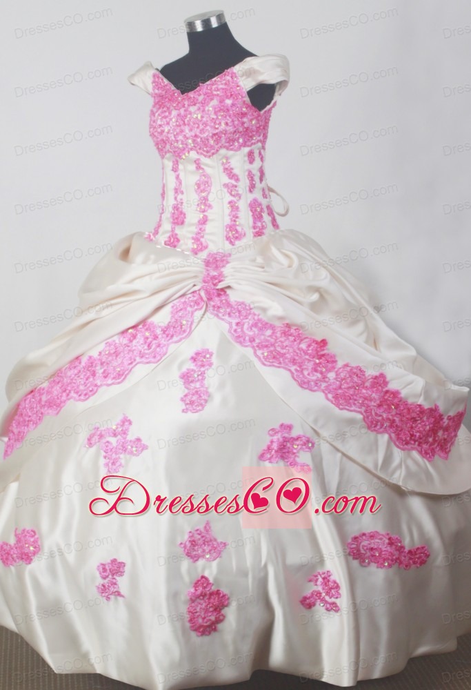 Fashionable Appliques Ball Gown Off The Shoulder Long Little Girl Pageant Dress