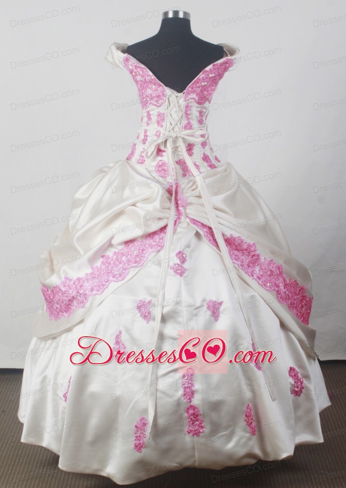 Fashionable Appliques Ball Gown Off The Shoulder Long Little Girl Pageant Dress