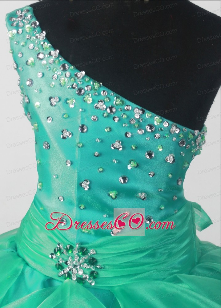 Elegant Beading Ball Gown One-shoulder Long Little Girl Pageant Dress