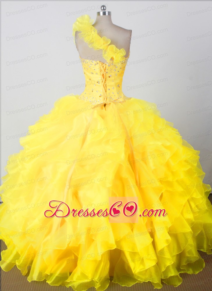 Elegant Beading Ruffles Ball Gown One Shouldder Long Little Girl Pageant Dress