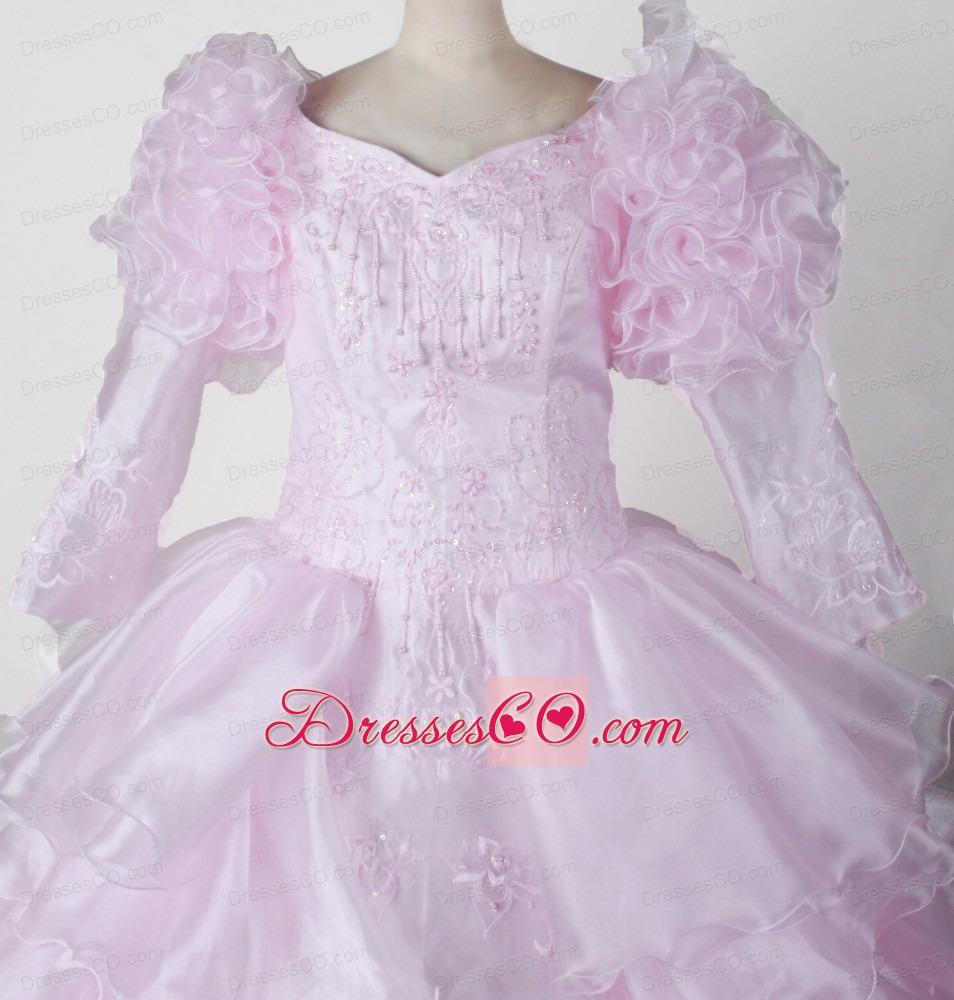 Embroidery With Beading Beautiful Ball Gown Little Girl Pageant Dress V-neck Long