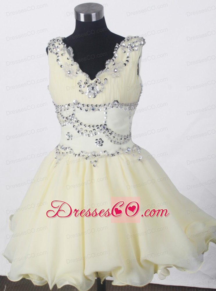 Beading Romantic A-line V-neck Mini-length Little Girl Pageant Dress