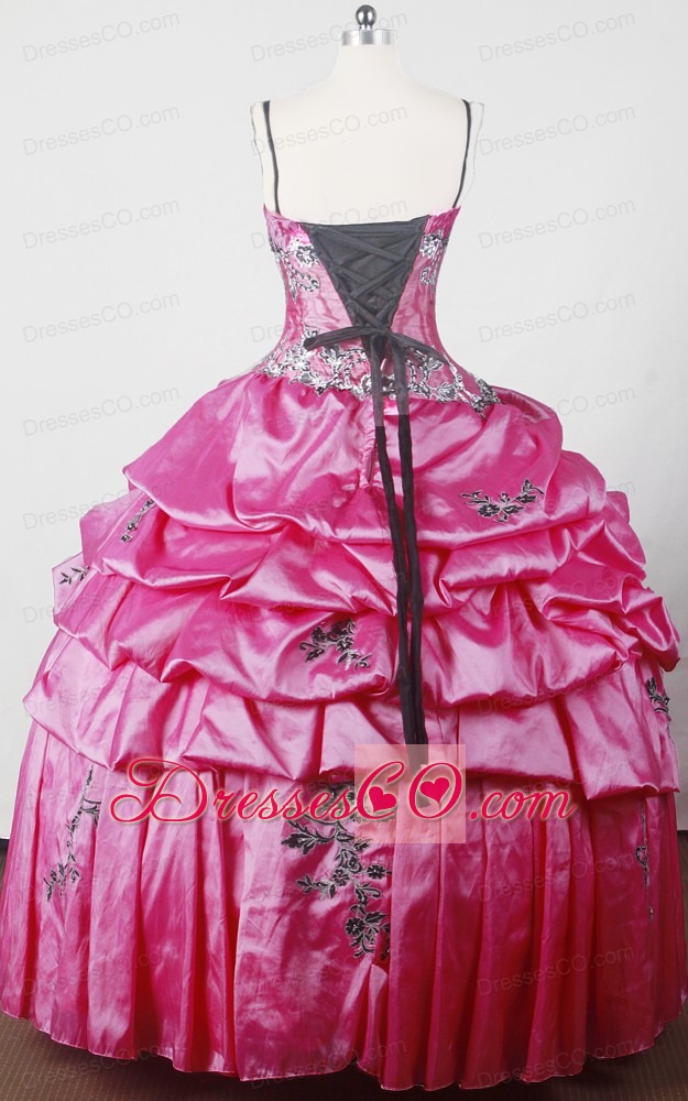 Gorgeous Appliques Hand Made Flower Ball Gown Little Girl Pageant Dress Spaghetti Straps Long