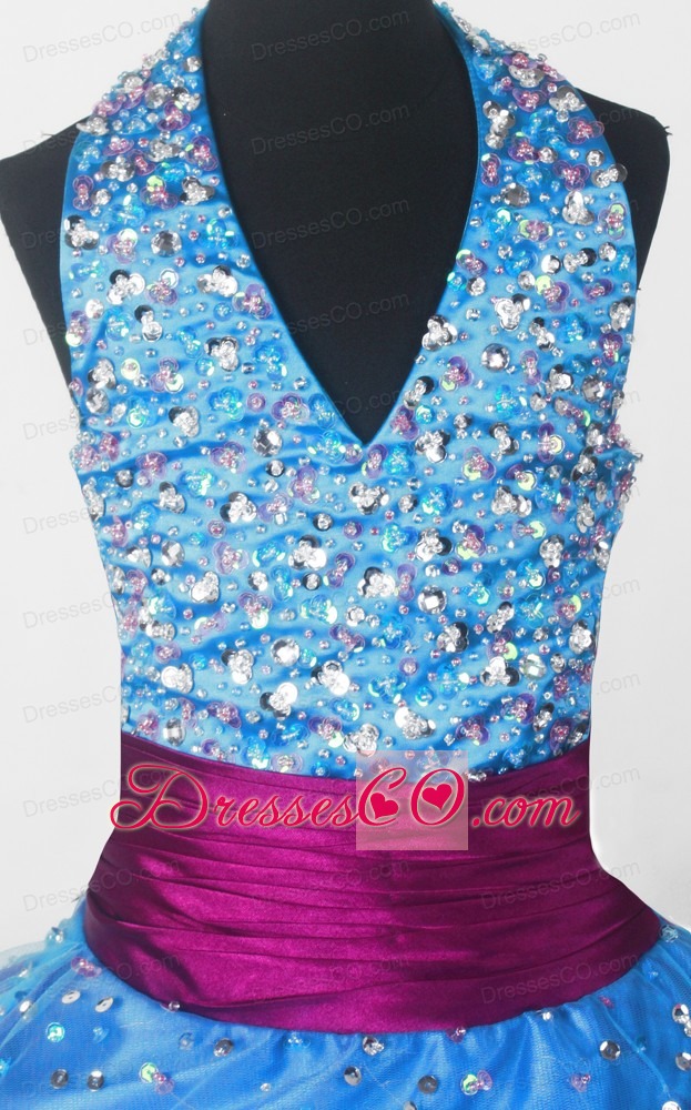 Beaded Decorate Bodice Sweet Ball Gown Little Girl Pageant Dress Halter Top Long