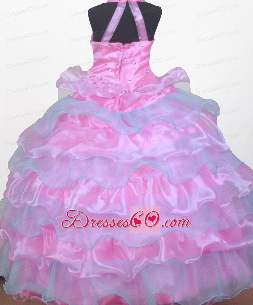 Pretty Beading Ball Gown Halter Long Little Girl Pageant Dress