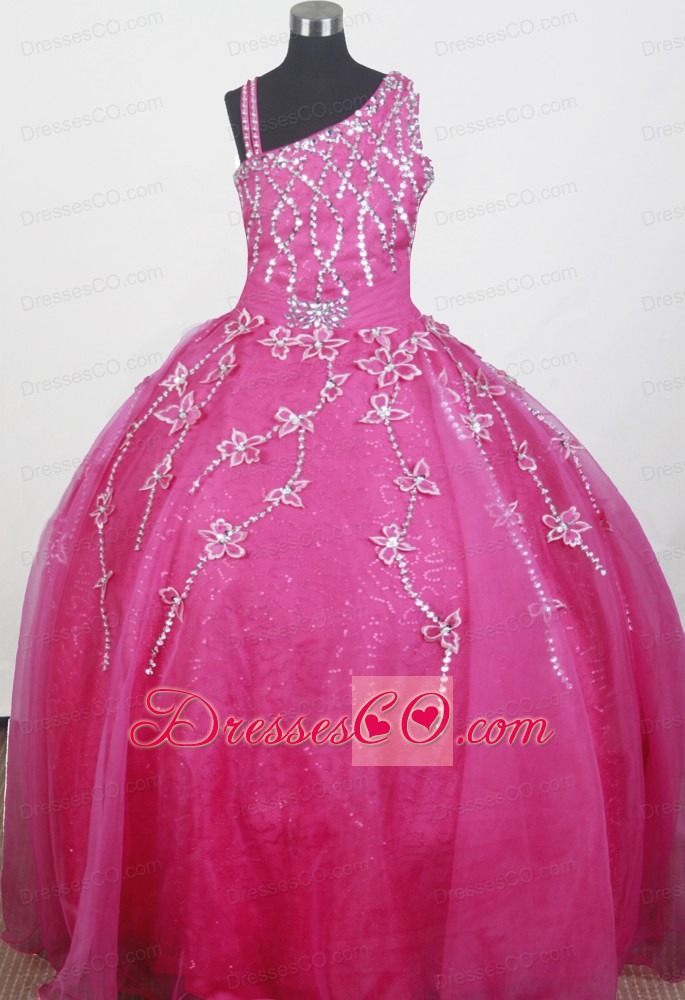 Brand New Beading Hand Made Flowers Ball Gown Strap Long Little Girl Pageant Dress
