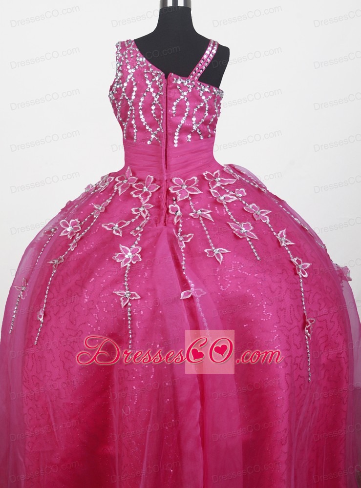 Brand New Beading Hand Made Flowers Ball Gown Strap Long Little Girl Pageant Dress