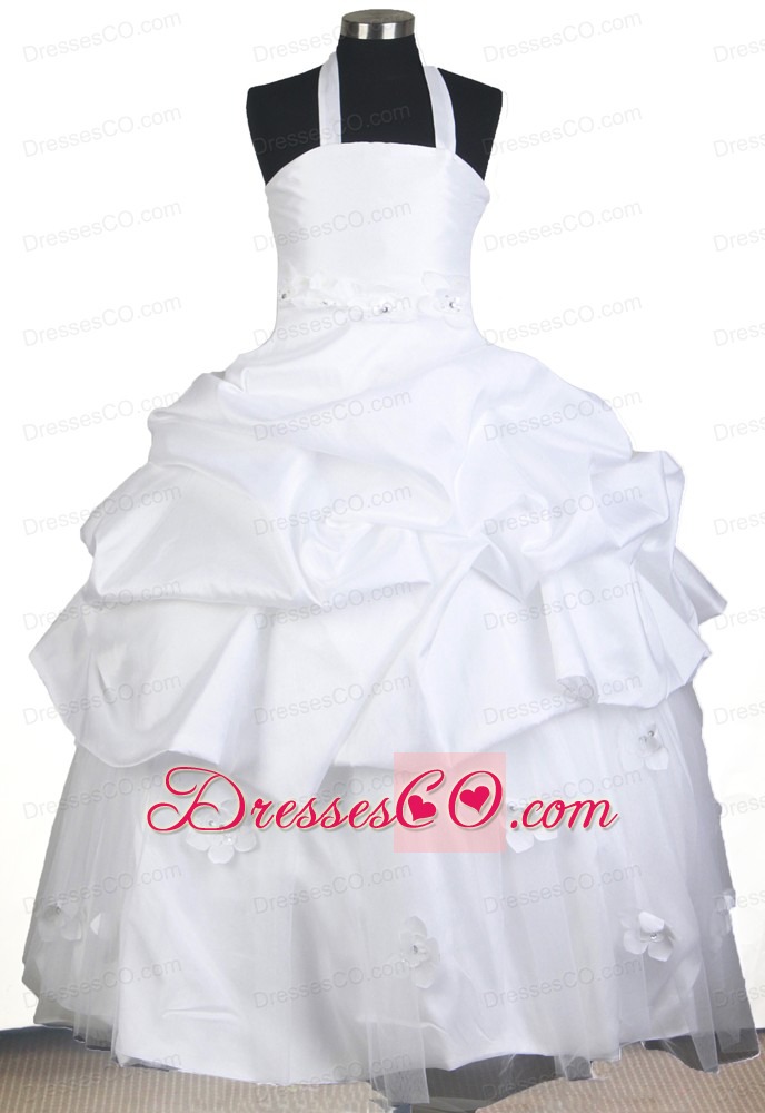Sweet Hand Made Flowers With Beading Ball Gown Little Girl Pageant Dress Halter Top Long