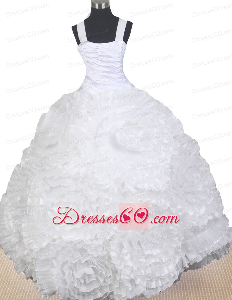 Elegant Hand Made Flowers Decorate Bodice Ball Gown Little Girl Pageant Dress Straps Long