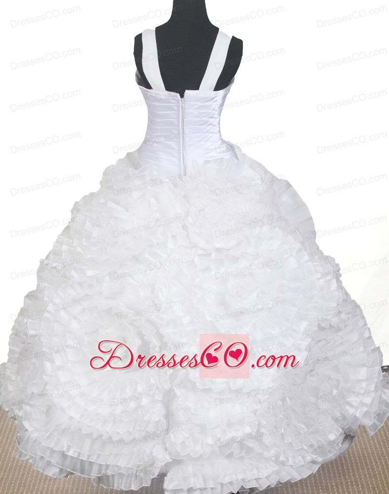 Elegant Hand Made Flowers Decorate Bodice Ball Gown Little Girl Pageant Dress Straps Long