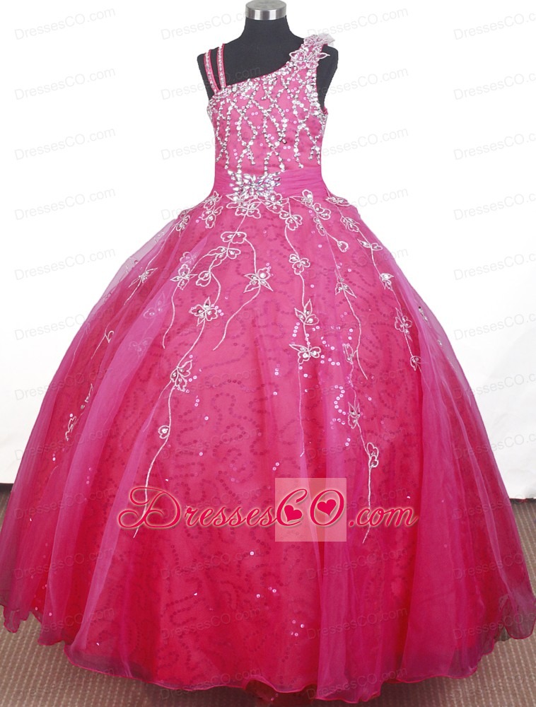 Brand New Beading Hand Made Flowers Ball Gown Straps Long Little Girl Pageant Dress