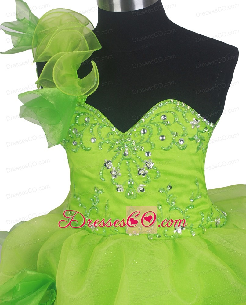 Beading Cute Ball Gown Little Girl Pageant Dress One Shoulder Long
