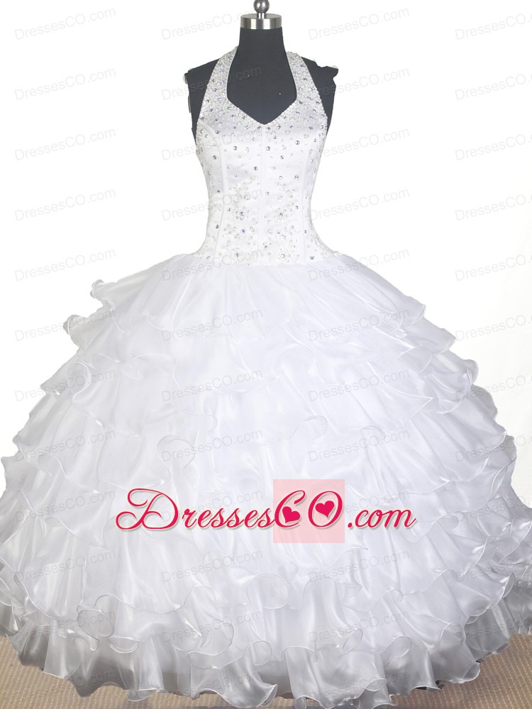 Lovely Beading Ruffled Layers Ball Gown Little Girl Pageant Dress Halter Top Long