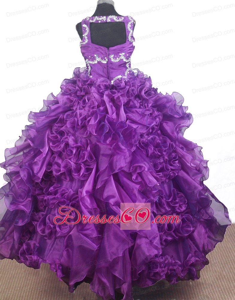 Luxurious Beading And Ruffles Ball Gown V-neck Little Girl Pageant Dress Long