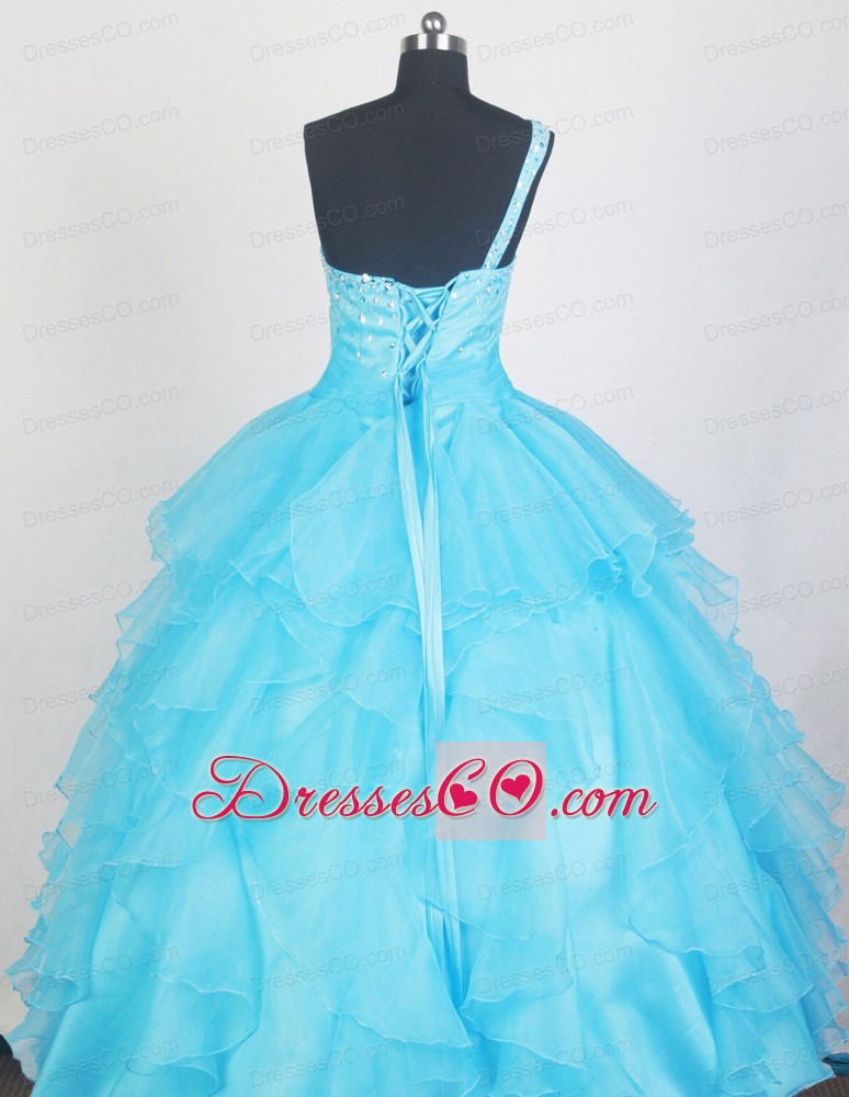 Lovely Aqua Blue Little Girl Pageant Dress With Ruffles and Beading