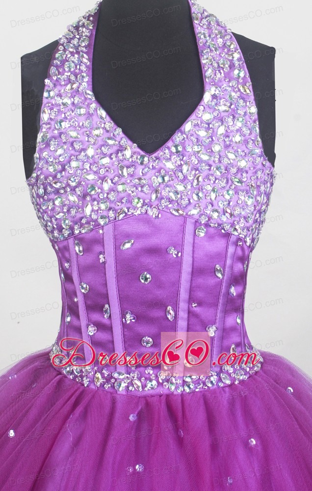 Beaded Decorate Bust and Halter For Little Girl Pageant Dress