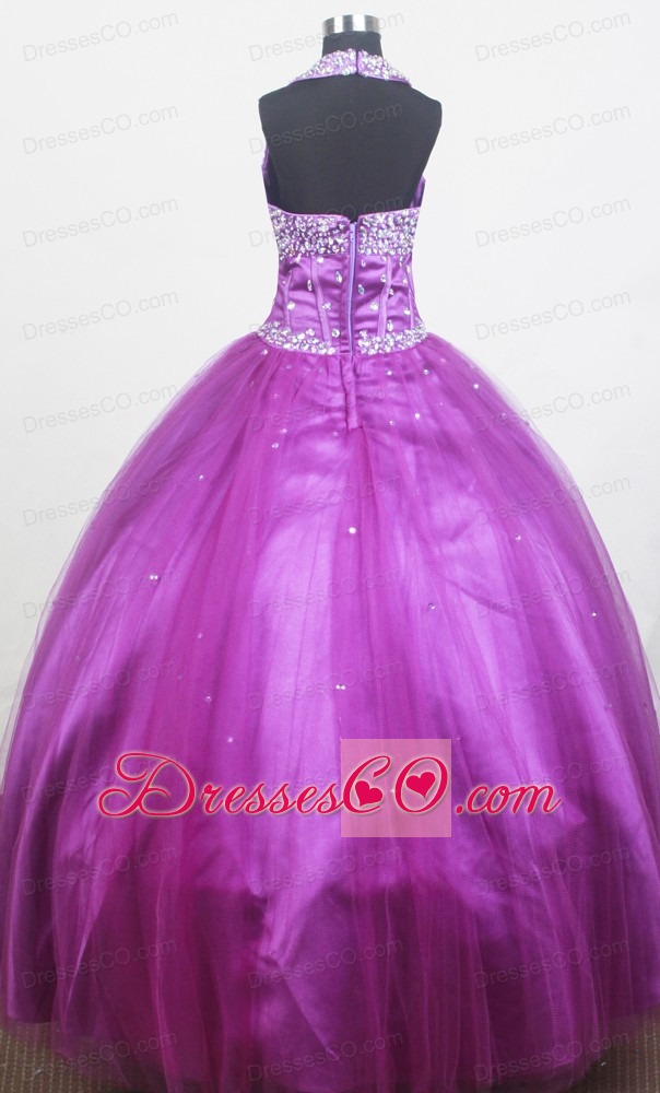 Beaded Decorate Bust and Halter For Little Girl Pageant Dress