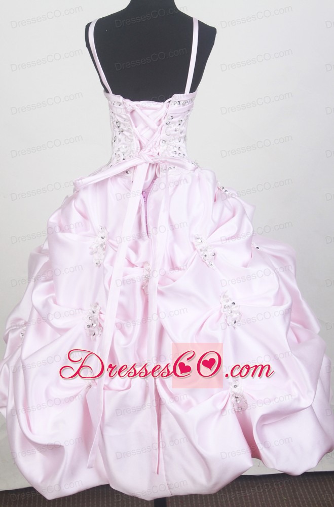 Beaded Decorate Bodice and Pick-ups For Baby Pink Little Girl Pageant Dresses