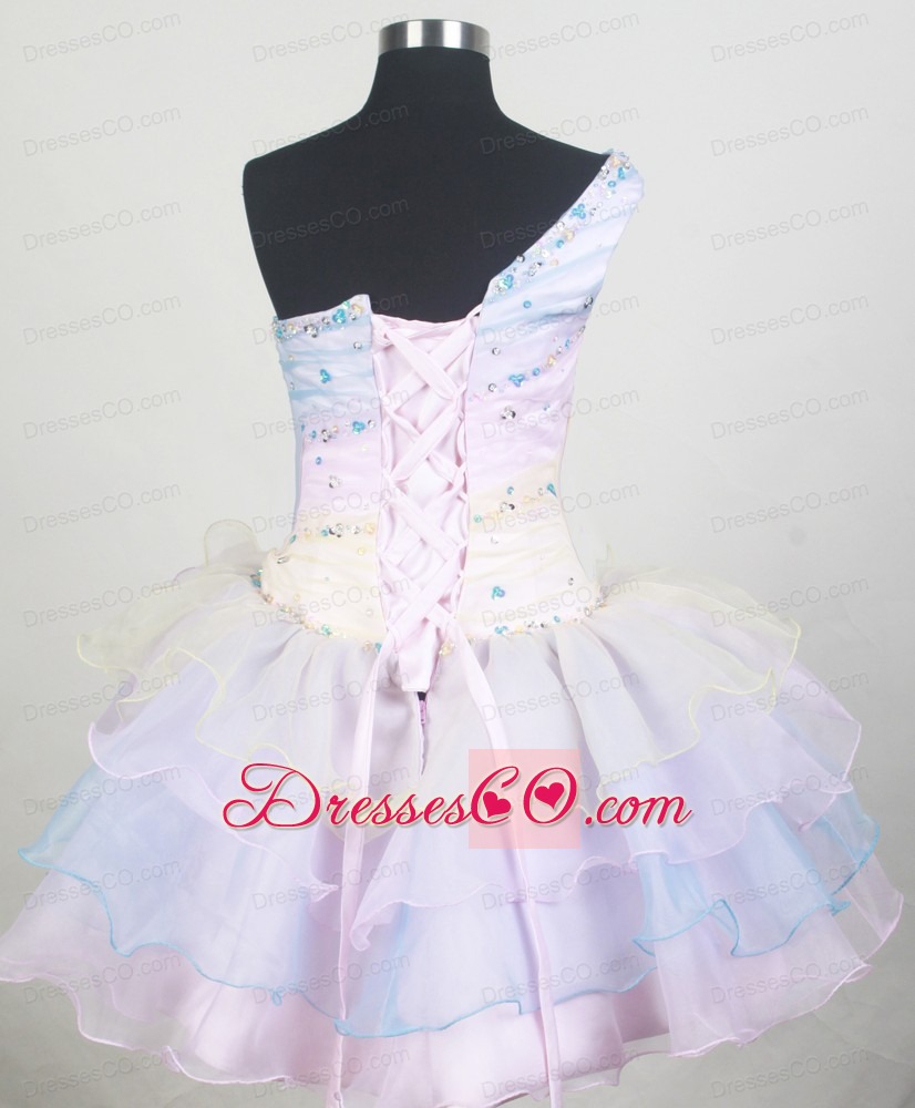 One Shoulder and Ruffled Layers For Colorful Little Girl Pageant DressWith Beading