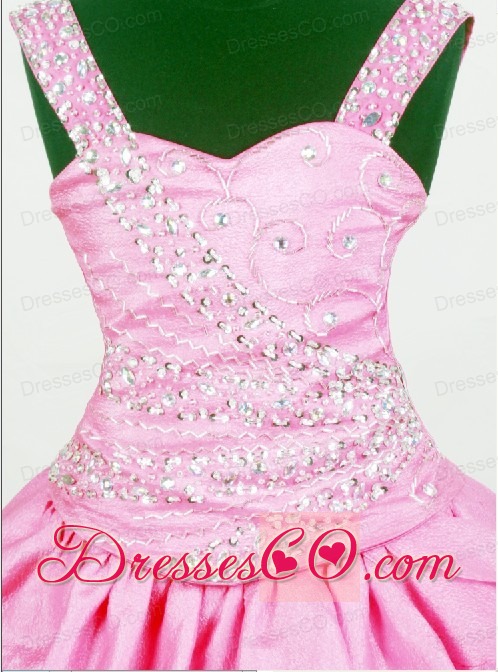 Beaded Decorate Straps For Little Girl Pageant DressWith Hot Pink