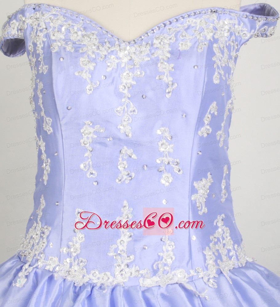 Off The Shoulder Little Girl Pageant DressWith Lilac and Appliques