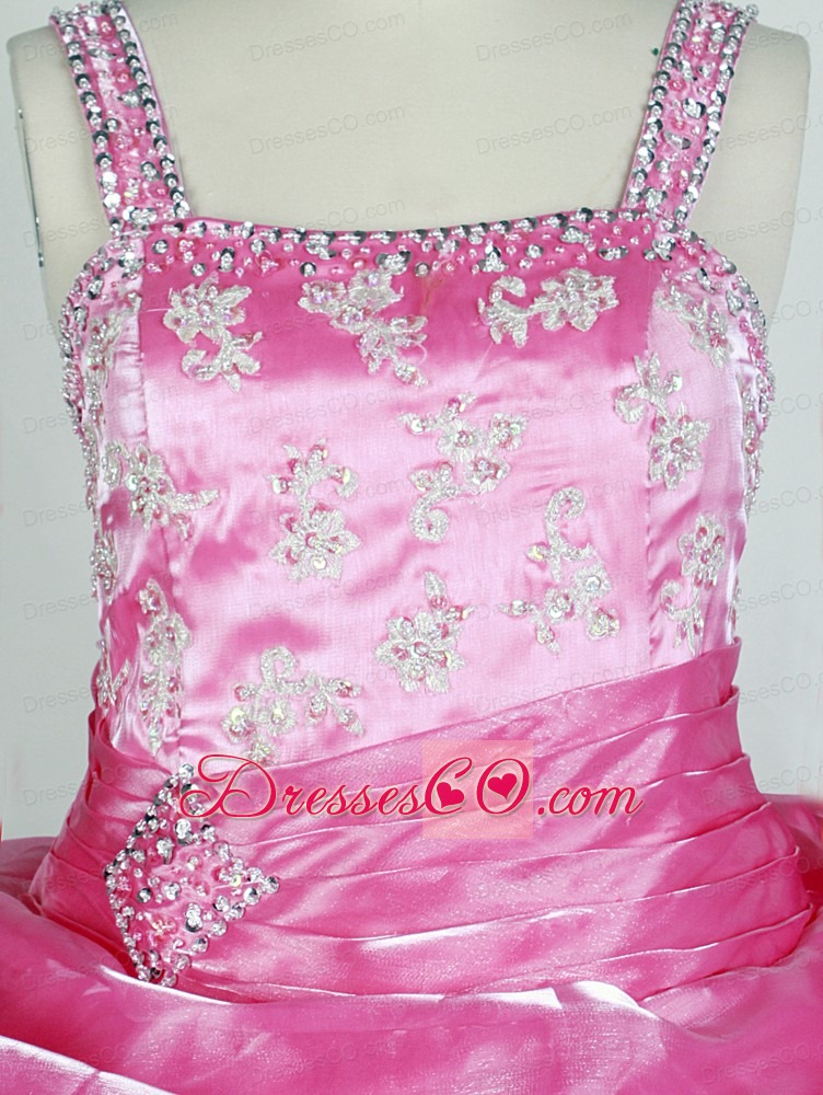 Rose Pink and Appliques For Lovely Little Girl Pageant Dresses