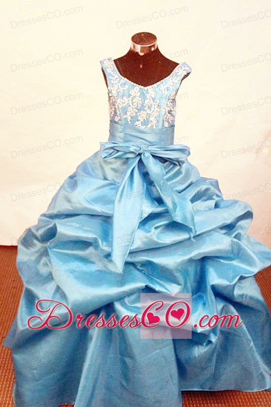 Lovely Baby Blue Appliques Little Girl Pageant DressScoop With Long
