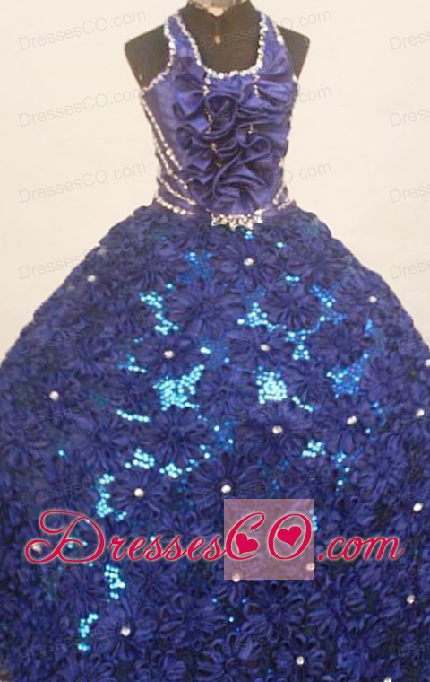 Fashionable Royal Blue Ball Gown Little Girl Pageant Dress Halter Long 