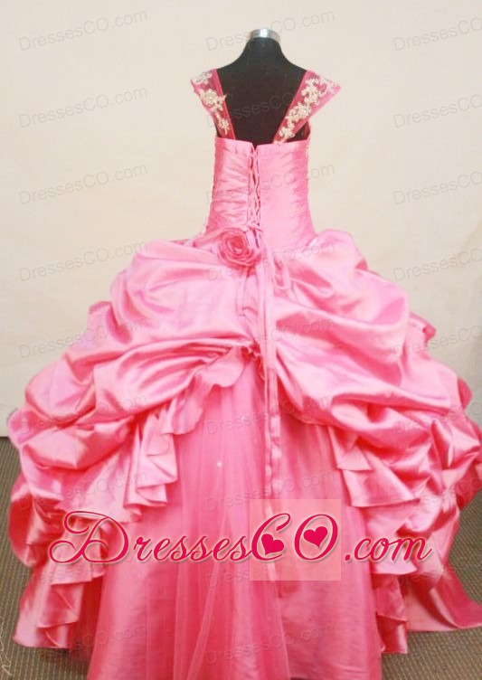 Fashionable Little Girl Pageant Dress Beaded Decorate Bust Square Neck Hot pink Taffeta 