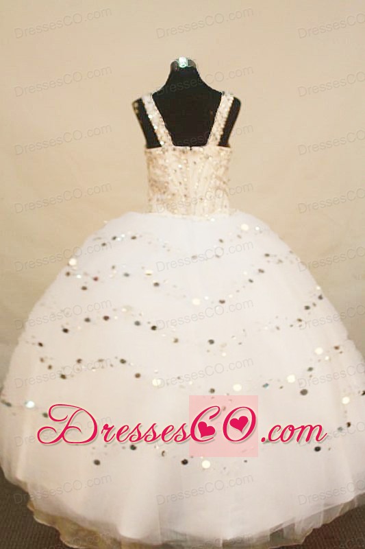 White Stylish Little Girl Pageant Dress Ball Gown With Straps Organza