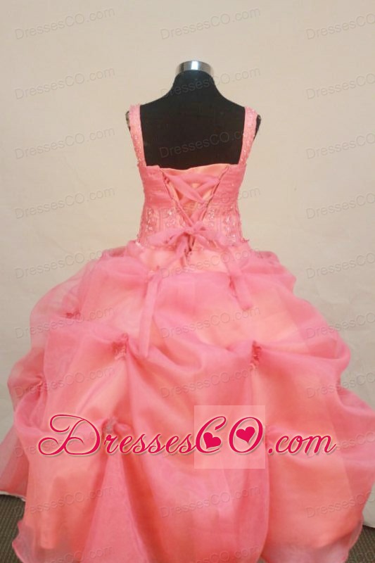 Custom Made Watermelon Little Girl Pageant Dress Straps With Pick-ups Organza